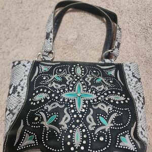 Consealed Carry Montana West Black and Silver Tote with Wallet